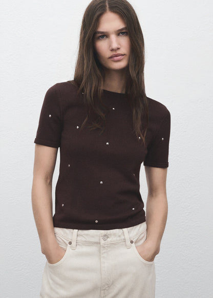 Knitted Sweater With Rhinestones