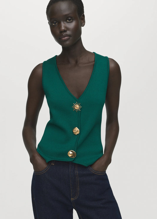 Knitted Waistcoat With Jewel Buttons