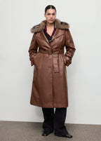 Leather Effect Coat With Fur Collar