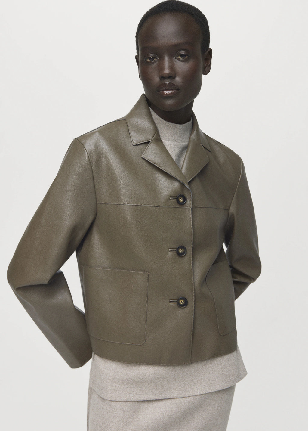 Leather Effect Jacket With Pockets