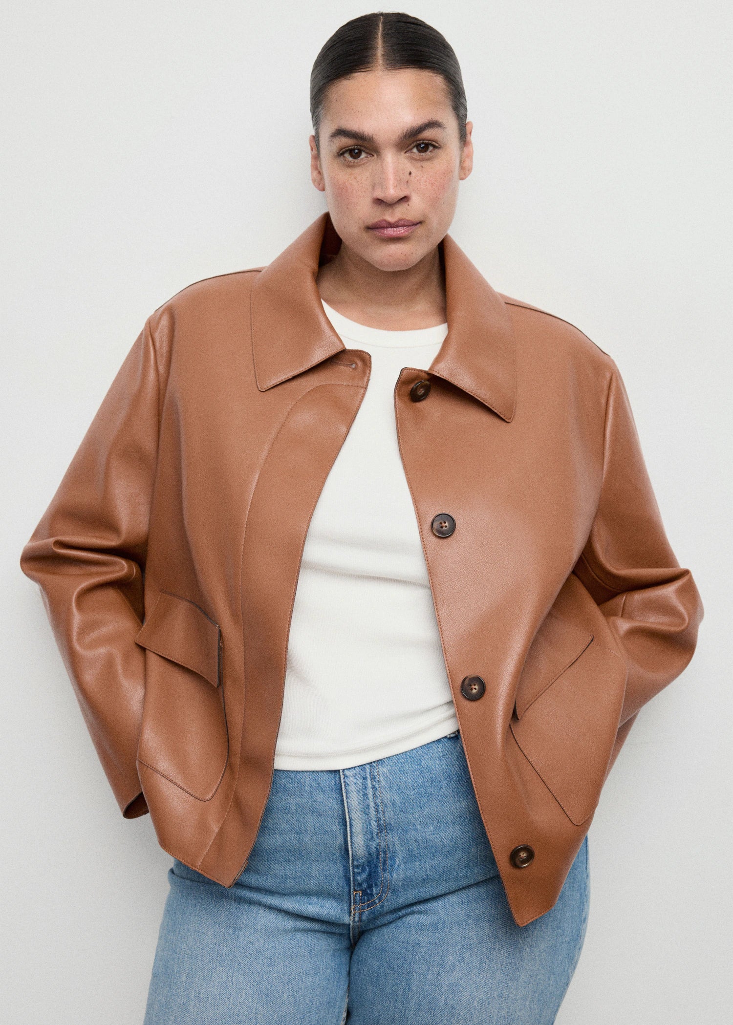 Leather Effect Jacket With Pockets
