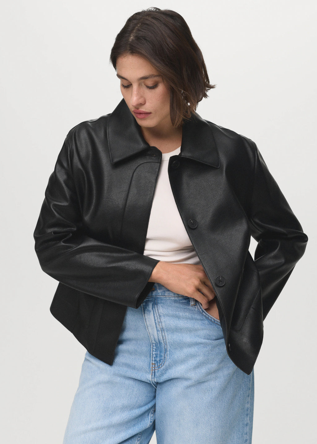 Leather Effect Jacket With Pockets