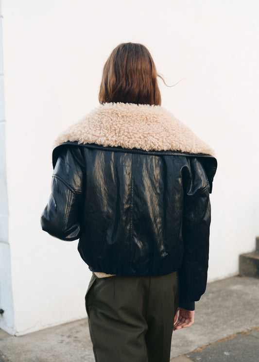 Leather Effect Jacket With Shearling Collar