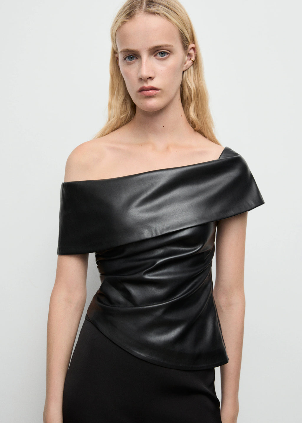 Leather Effect Top With Open Shoulders