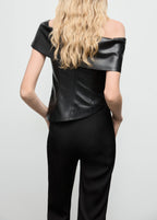 Leather Effect Top With Open Shoulders