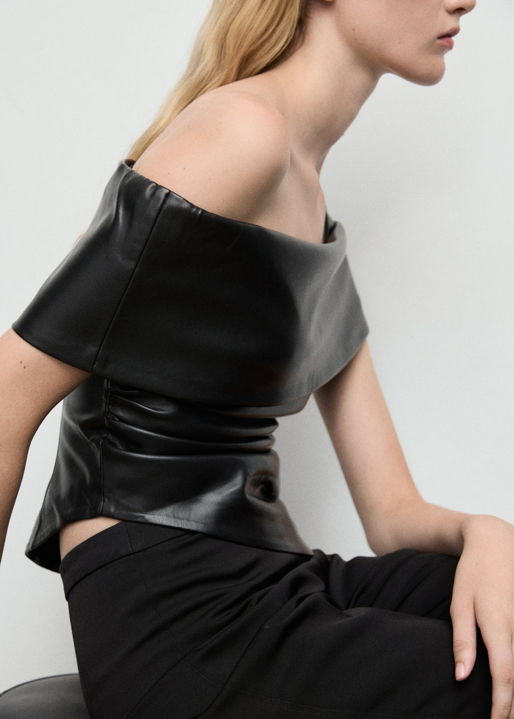 Leather Effect Top With Open Shoulders