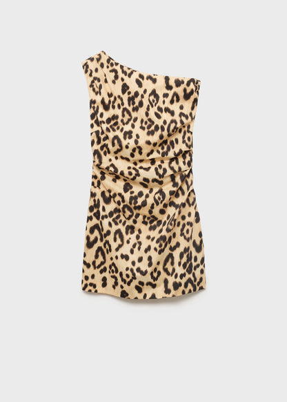 Leopard Print Asymmetrical Neckline Dress