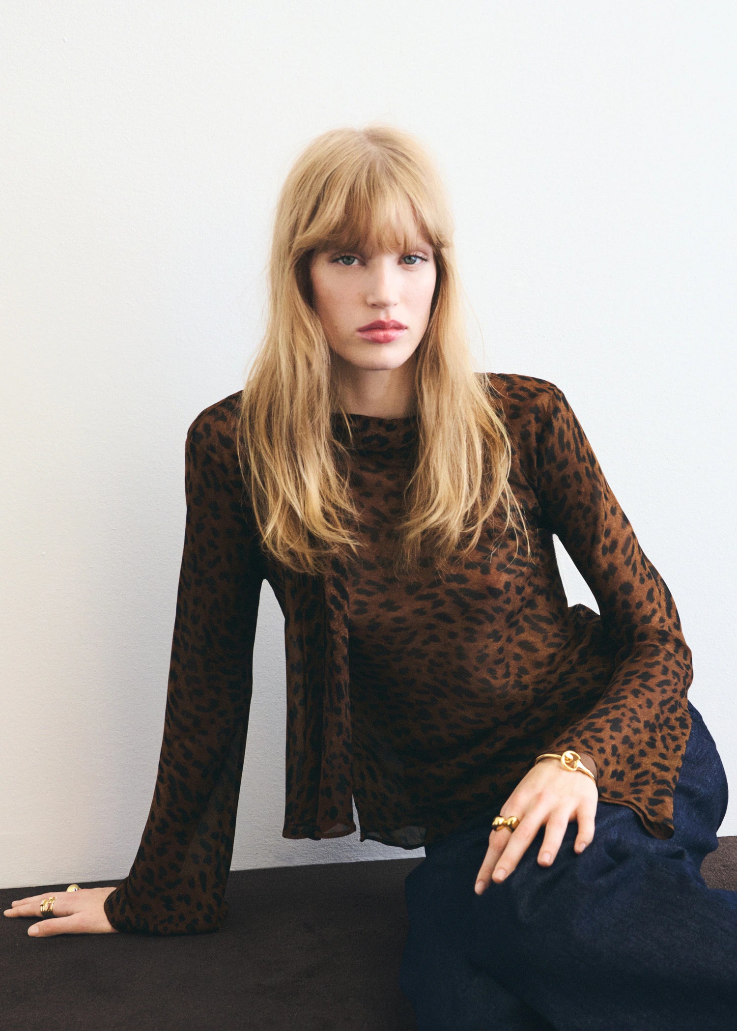 Leopard Print Blouse With Scarf