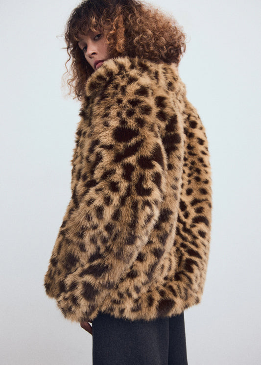 Leopard Print Fur Effect Coat