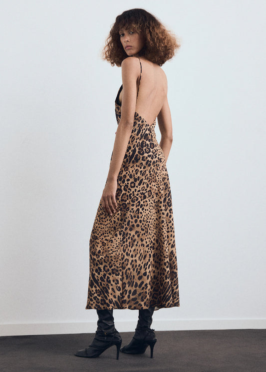 Leopard Print Open Back Dress