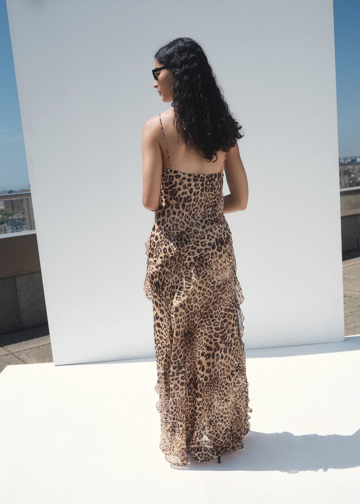 Leopard Print Ruffle Dress With Opening