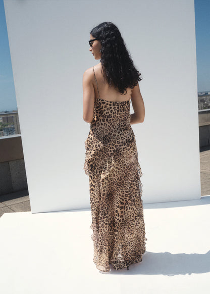 Leopard Print Ruffle Dress With Opening