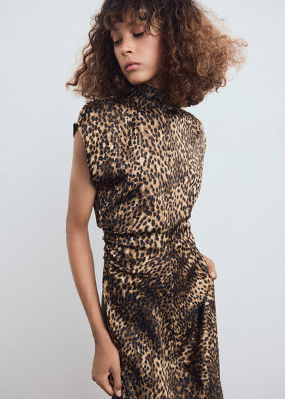 Leopard Print Satin Dress