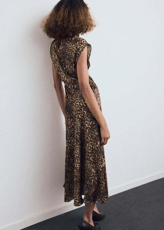 Leopard Print Satin Dress
