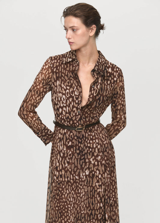 Leopard Print Shirt Dress With Belt