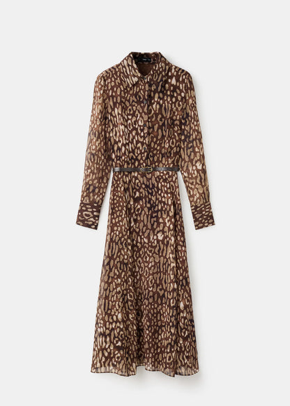 Leopard Print Shirt Dress With Belt