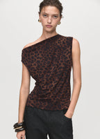 Leopard Print Top With Asymmetrical Collar