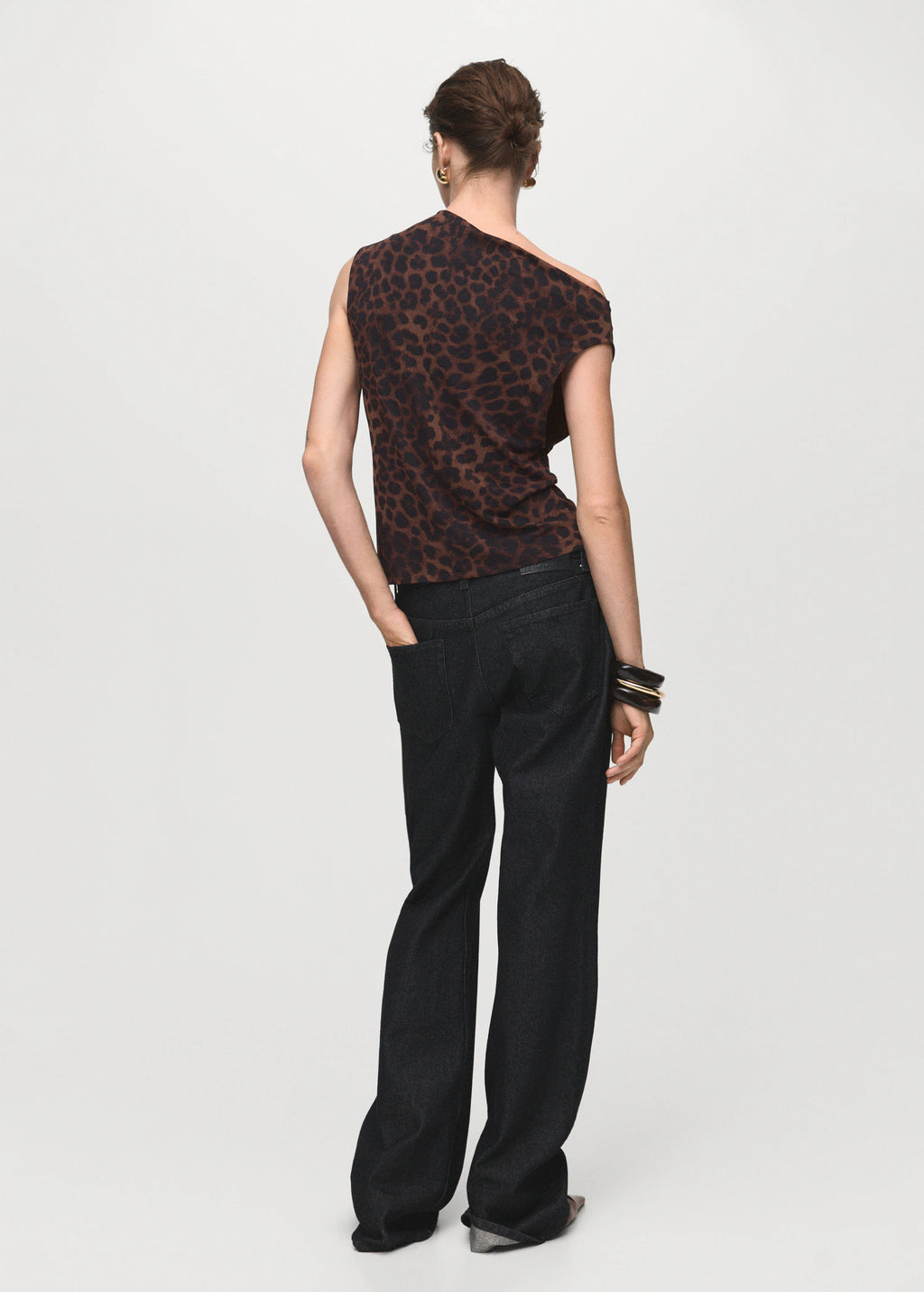 Leopard Print Top With Asymmetrical Collar