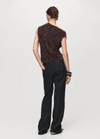 Leopard Print Top With Asymmetrical Collar