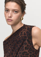 Leopard Print Top With Asymmetrical Collar