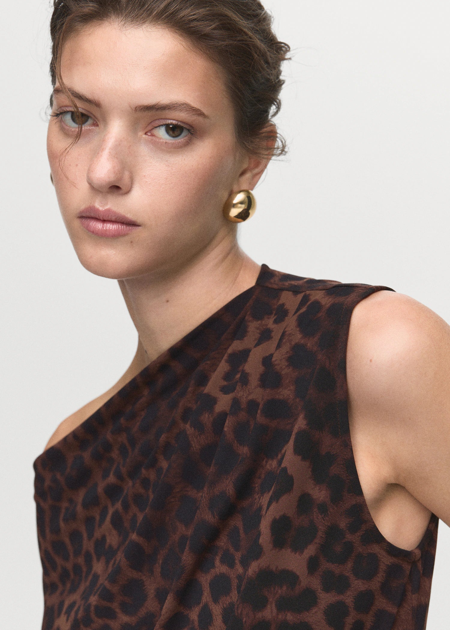 Leopard Print Top With Asymmetrical Collar
