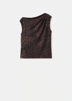Leopard Print Top With Asymmetrical Collar