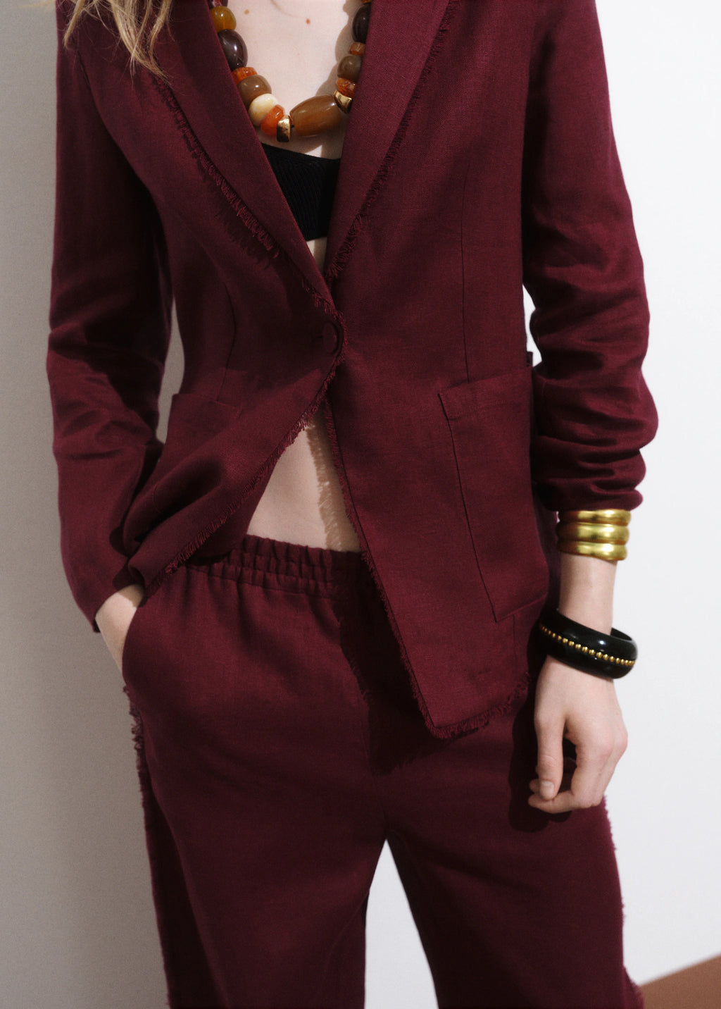 Linen Suit Jacket With Frayed Ends