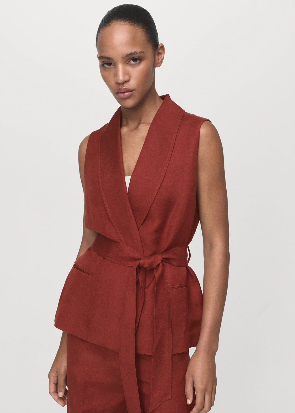 Linen Suit Waistcoat With Belt