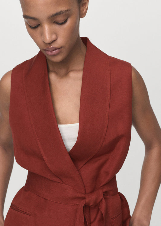 Linen Suit Waistcoat With Belt