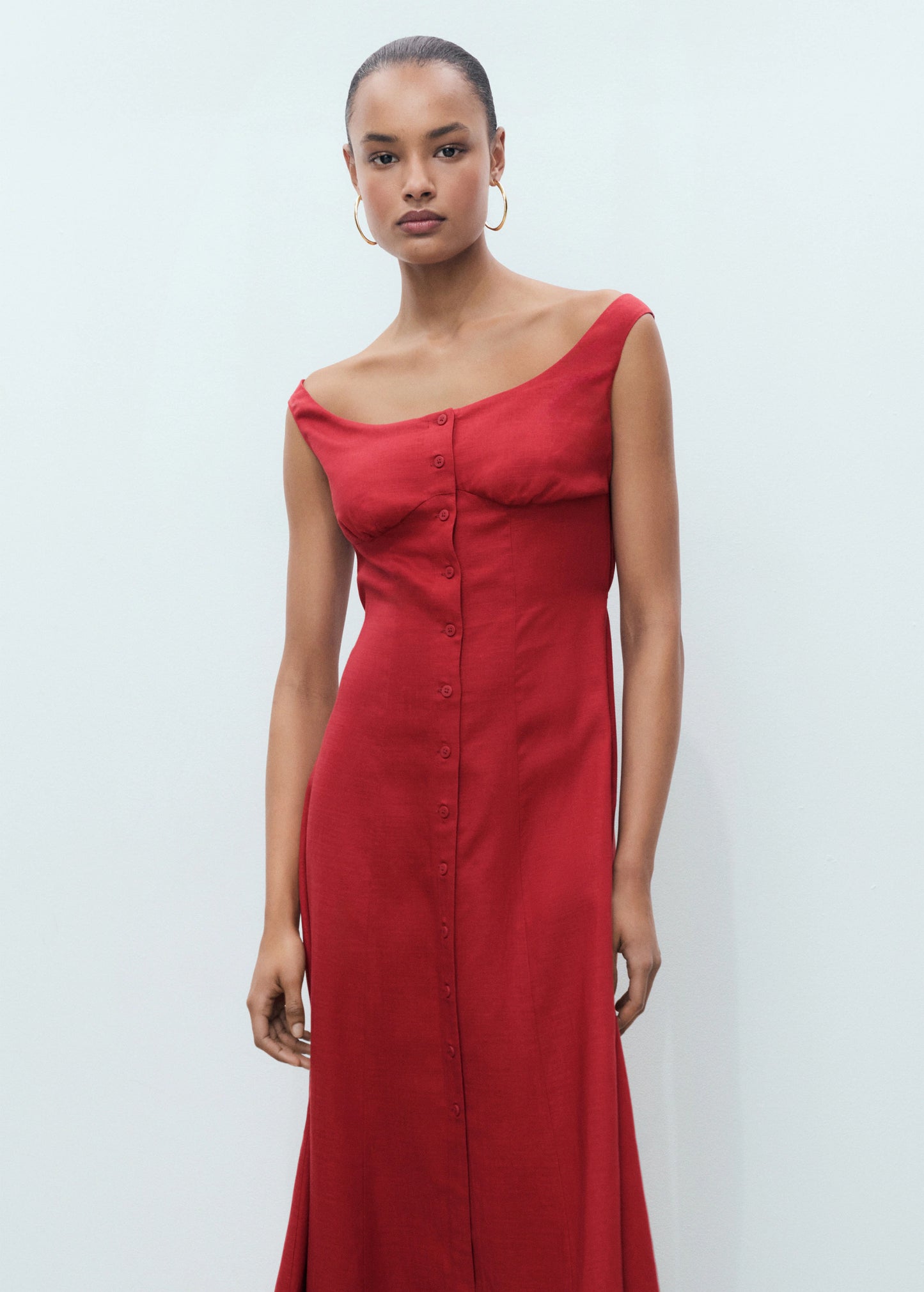 Linen Blend Dress With Buttons