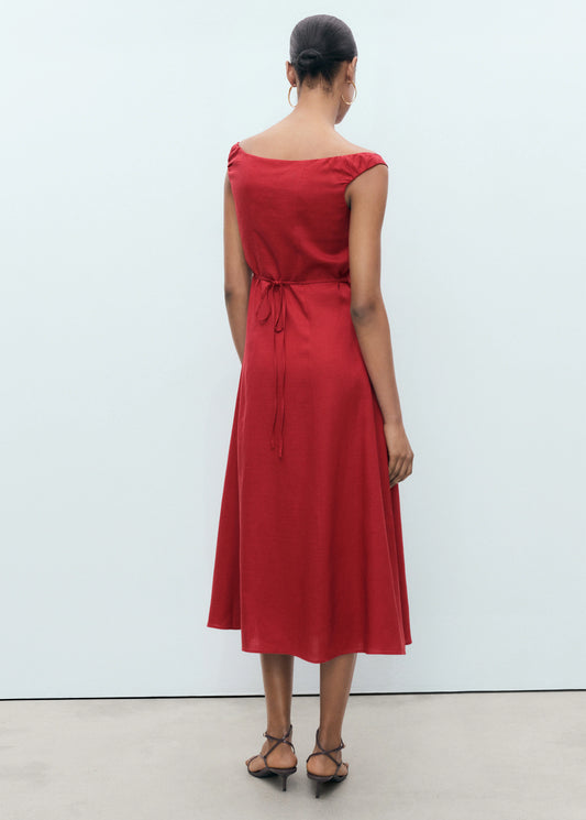 Linen Blend Dress With Buttons