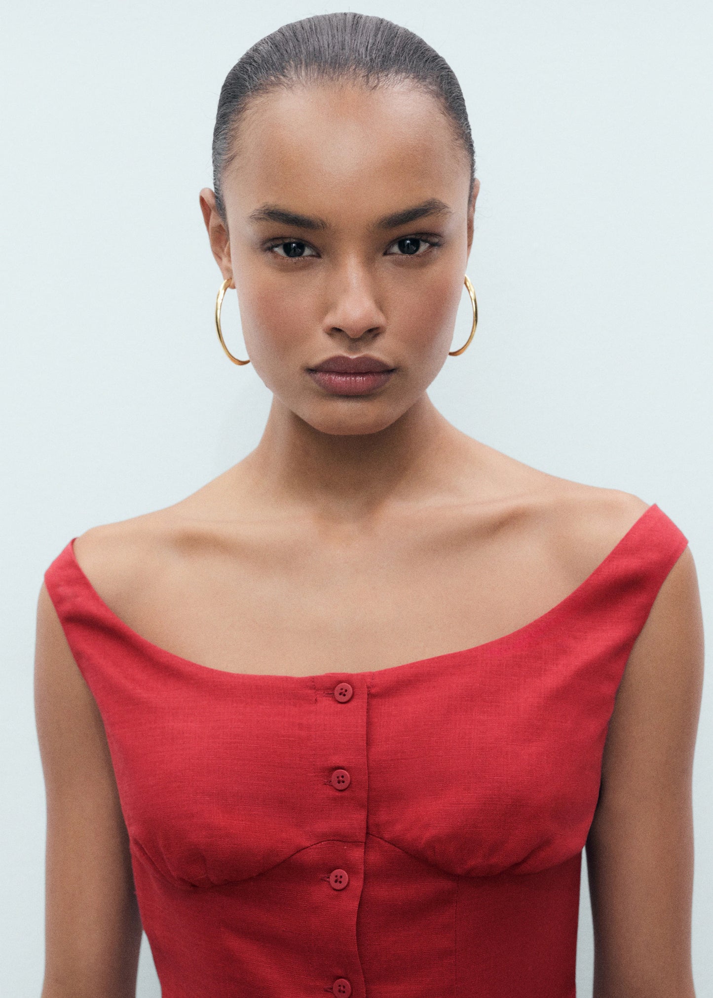 Linen Blend Dress With Buttons