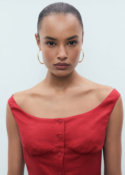 Linen Blend Dress With Buttons