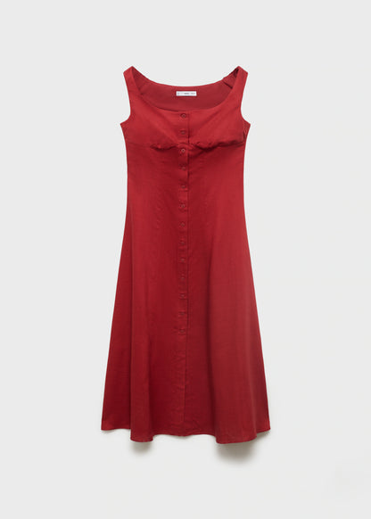 Linen Blend Dress With Buttons