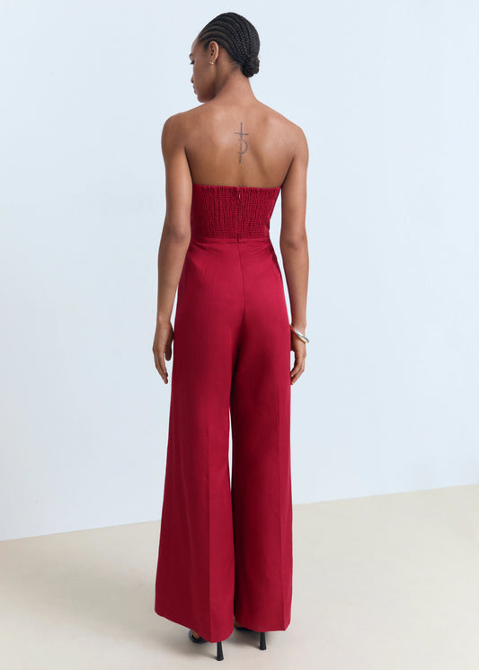 Linen Blend Strapless Jumpsuit