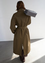 Long Cotton Trench Coat With Concealed Buttons