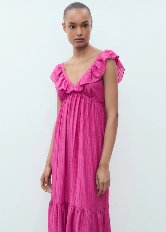 Long Dress With Ruffle Neckline
