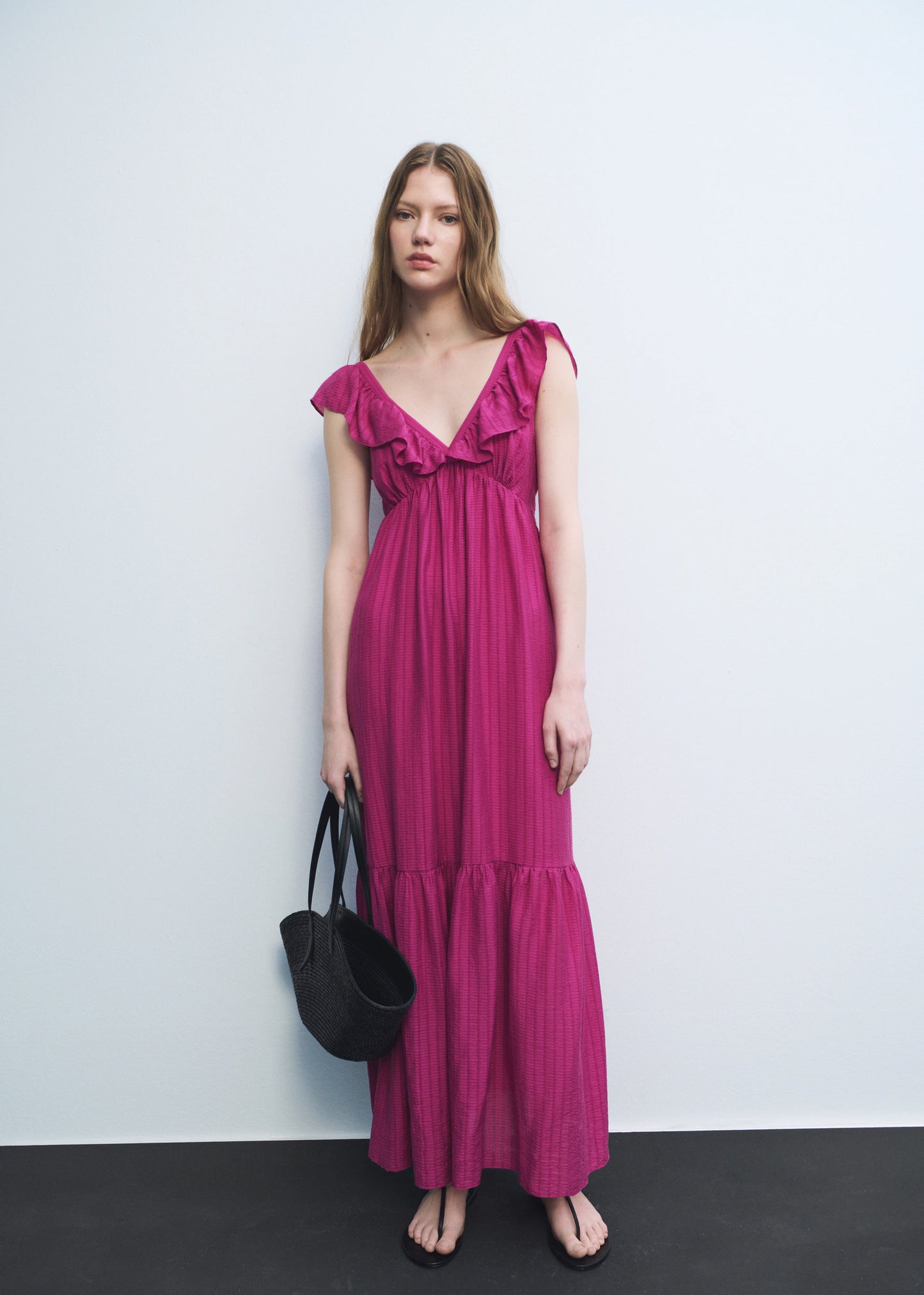 Long Dress With Ruffle Neckline