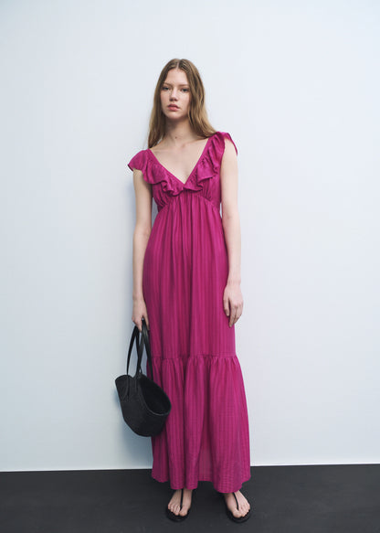 Long Dress With Ruffle Neckline