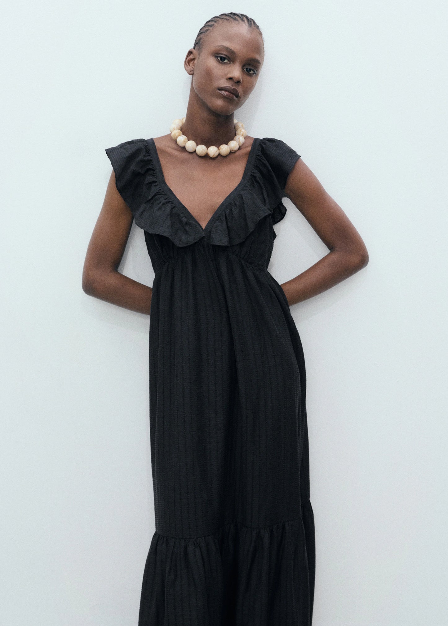 Long Dress With Ruffle Neckline