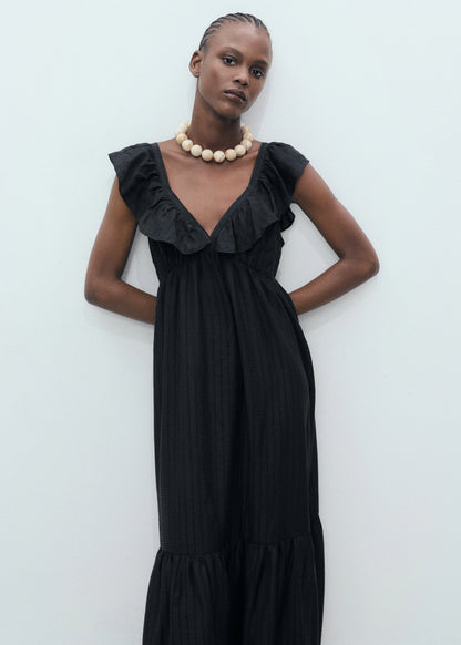 Long Dress With Ruffle Neckline