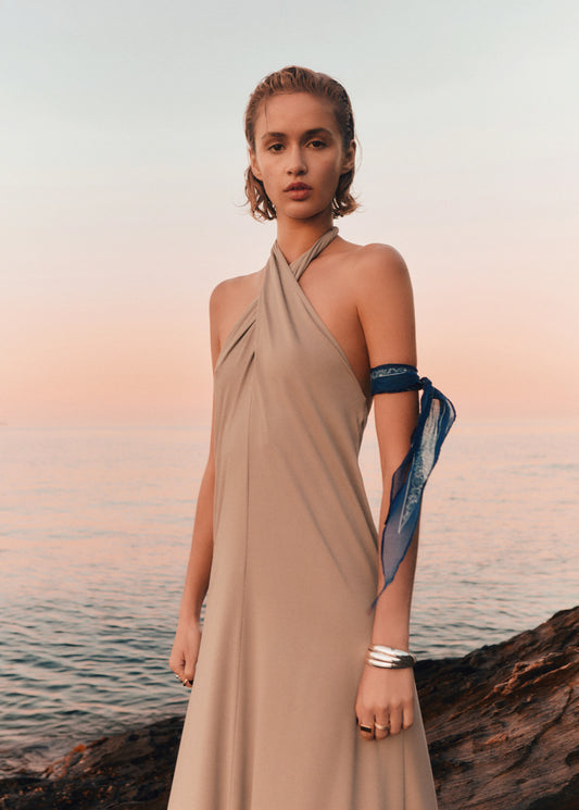 Long Halter Wrap Dress