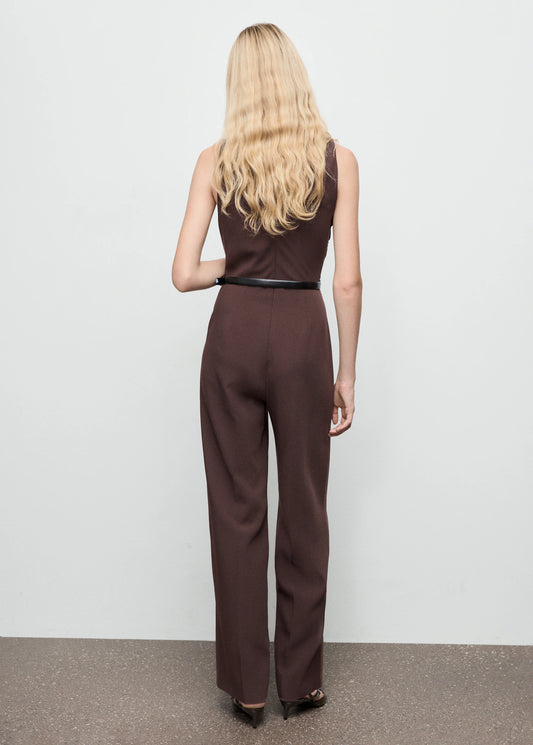 Long Jumpsuit With Draped Neck And Belt