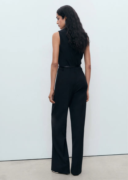 Long Jumpsuit With Draped Neck And Belt