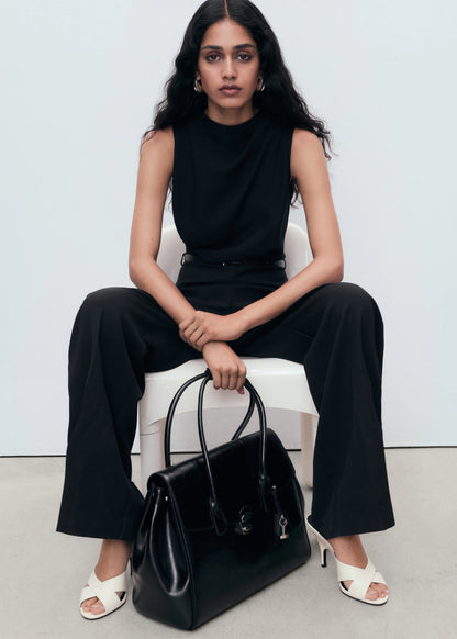 Long Jumpsuit With Draped Neck And Belt