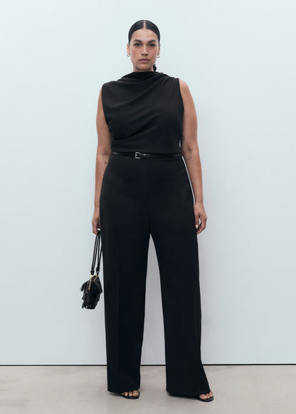 Long Jumpsuit With Draped Neck And Belt