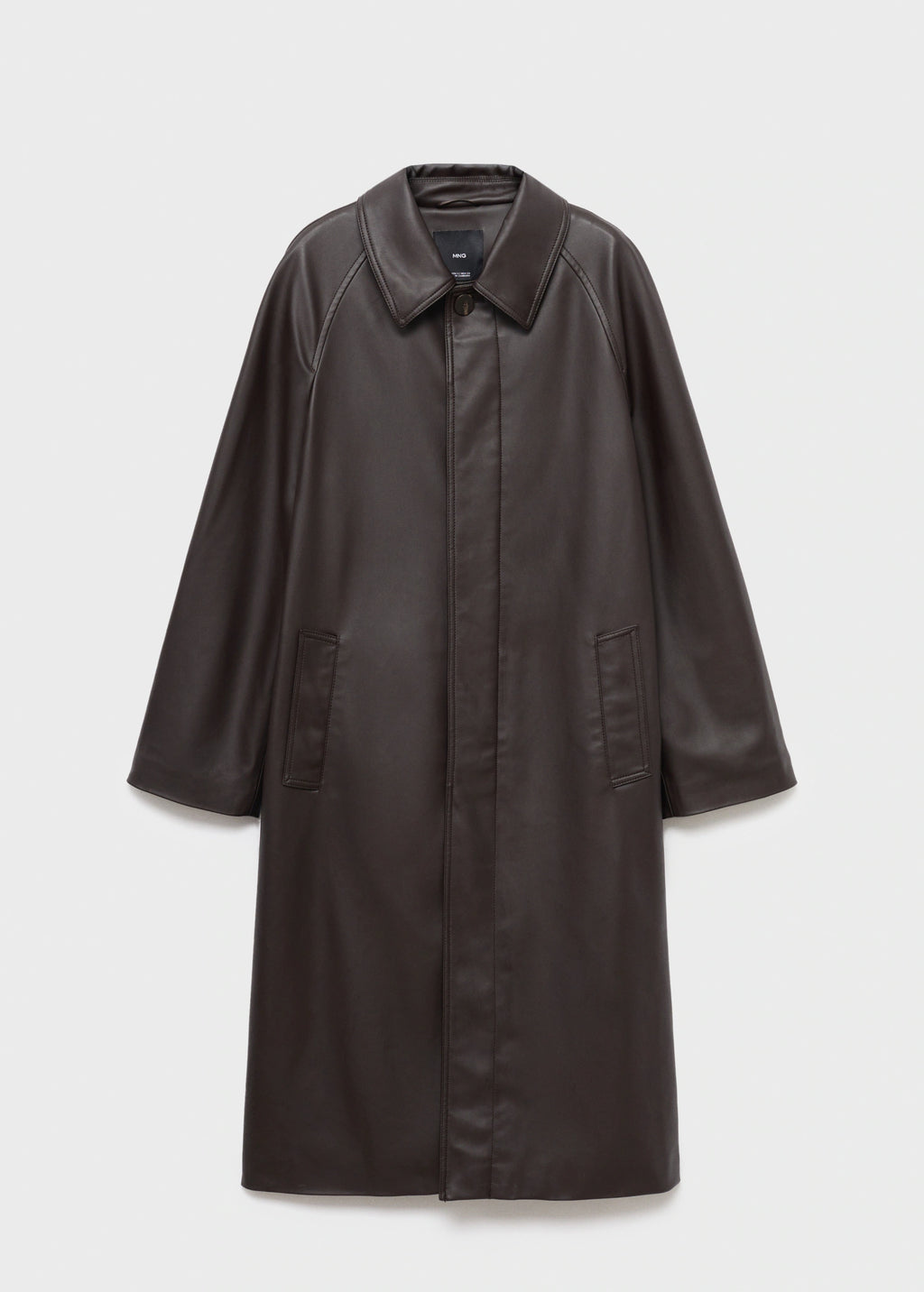 Long Leather Effect Trench Coat