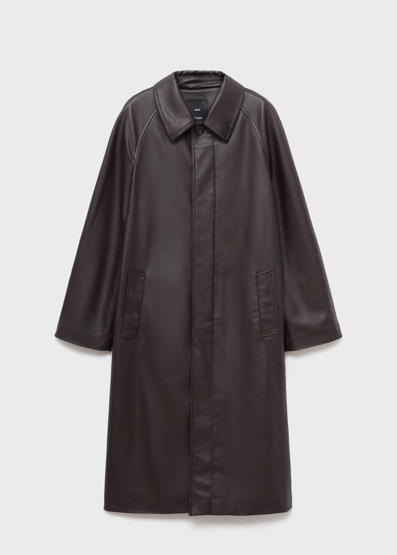 Long Leather Effect Trench Coat