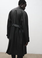 Long Leather Effect Trench Coat With Belt