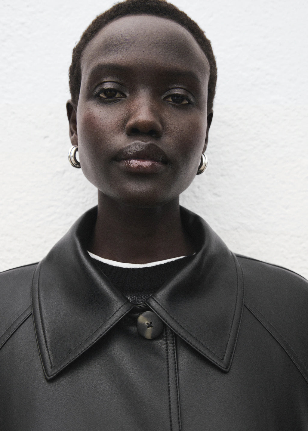 Long Leather Effect Trench Coat With Belt